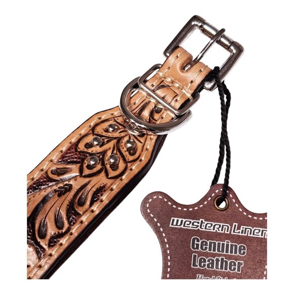 Brown Tan Genuine Leather Dog Collar [DTD105-16] - Picture 11 of 12